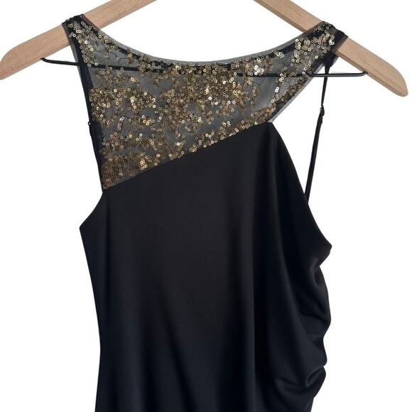 BCBG Asymmetrical Long Dress Black with Gold Sequin Detail Small - Picture 2 of 11